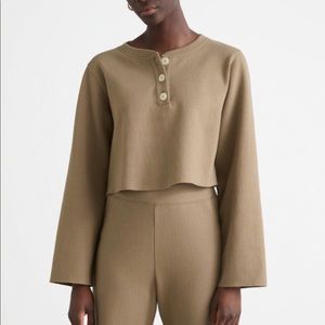 & Other Stories Cropped Long Sleeve Henley Top in Taupe